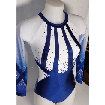 limited edition - Long-sleeved leotard in Metallic Blue, dynamic white pattern. Sublimated sleeves for style and ultimate performance! 💫 98535