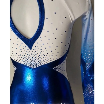 limited edition - Long-sleeved leotard in Metallic Blue, dynamic white pattern. Sublimated sleeves for style and ultimate performance! 💫 98535