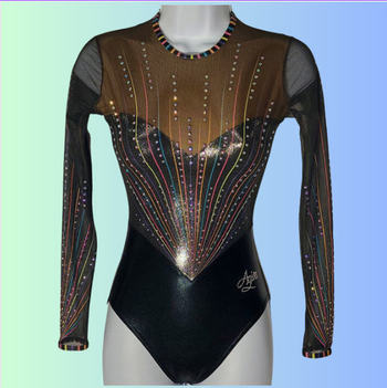Long-sleeved leotard, double printed voile subtly opaque. Perfect for bold, elegant performances, combining style and comfort. 1695