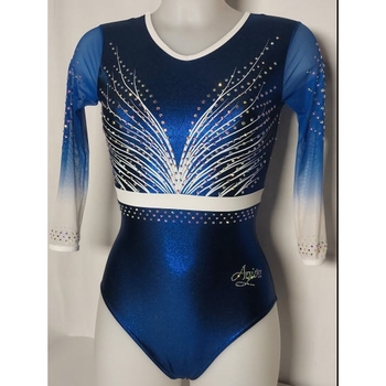 Long-sleeved leotard in Metallic Blue, dynamic white pattern. Sublimated sleeves for style and ultimate performance! 💫 1403B