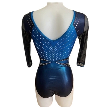 Metallic turquoise gradient leotard with matching rhinestones on the 3/4 sleeves, for sporty elegance 1432T